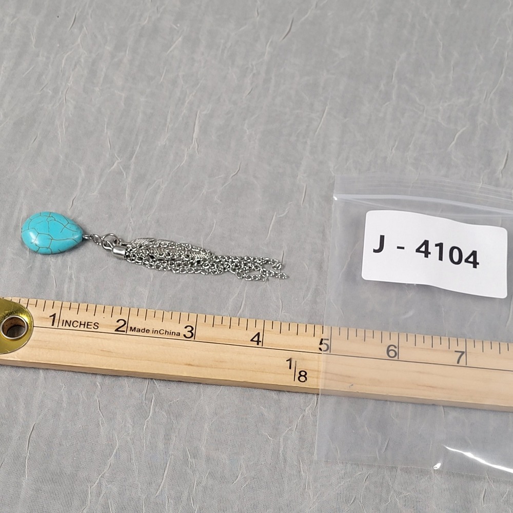 Feather Tassel Pendant Silver Tone Blue Stone Southwestern Style Bohemian - Picture 4 of 4